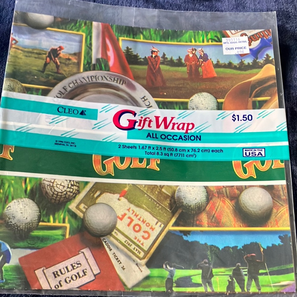 Vintage Golf Themed Gift Wrap -Sealed New Old‎ Stock